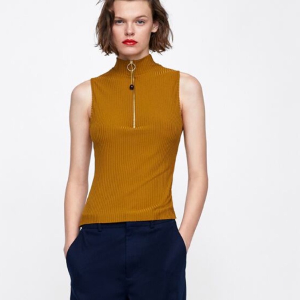NWOT Zara Robbed top with zipper.
